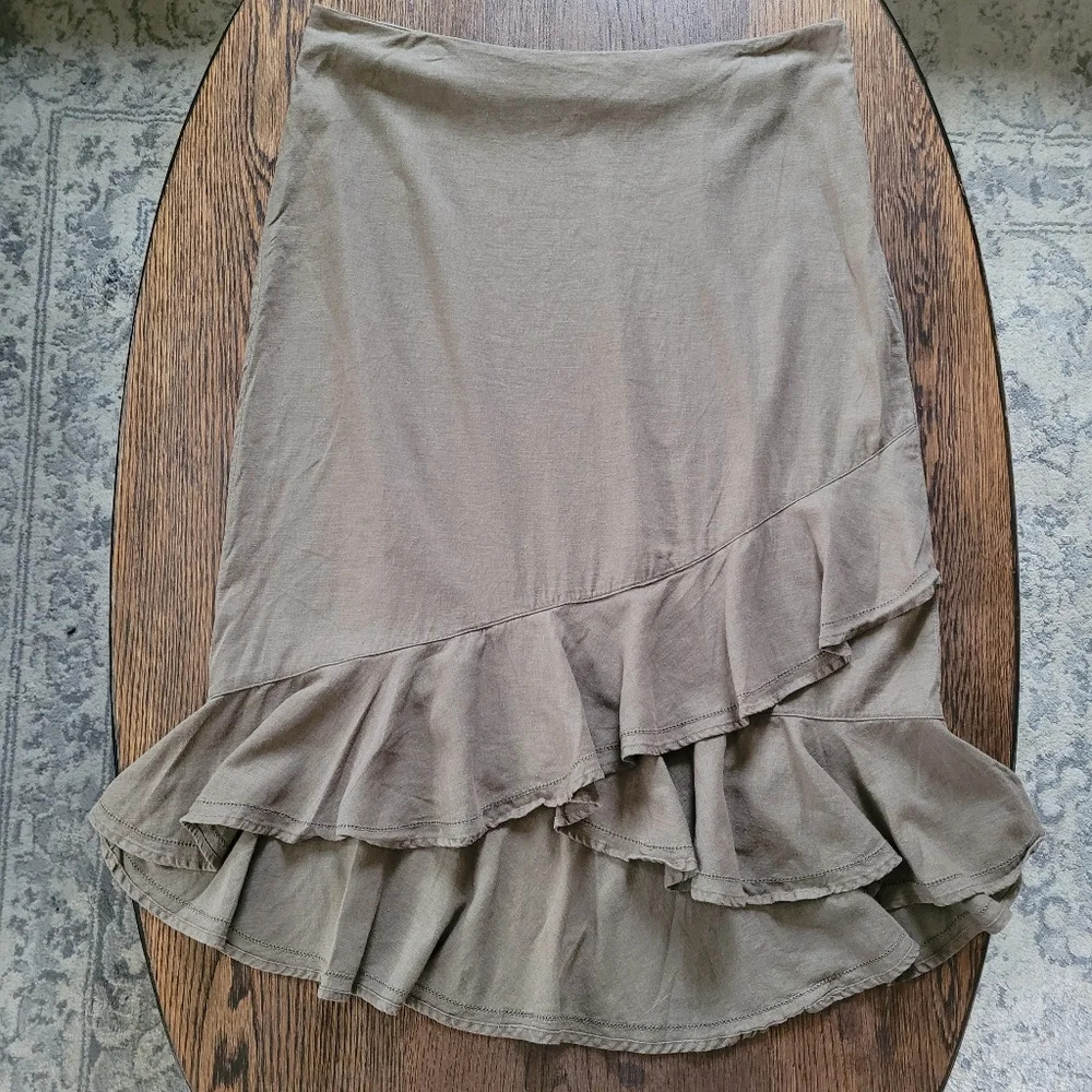 Cato Linen Brown Ruffled Bottom Midi Skirt Size Women's 12